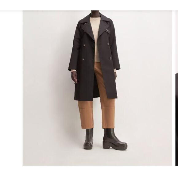 NEW Everlane The Modern Trench Belt Coat Black Sz L 100% Cotton - Picture 2 of 10